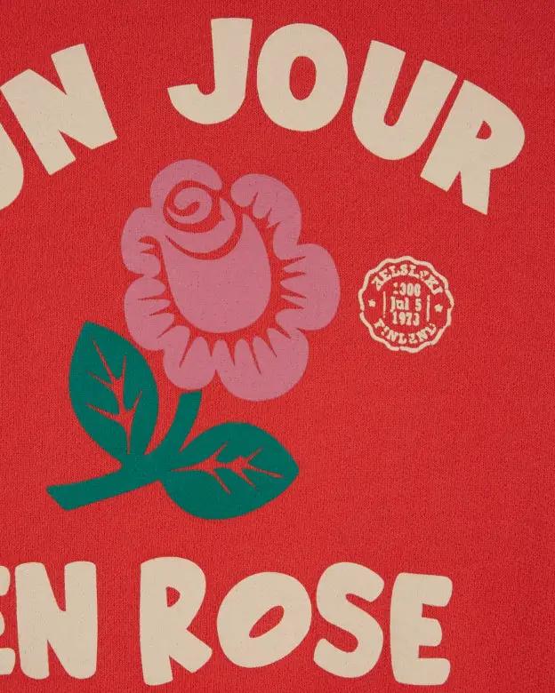 EMILE ET IDA T-shirt by Citron Grenadine in red with a large pink rose graphic and white lettering