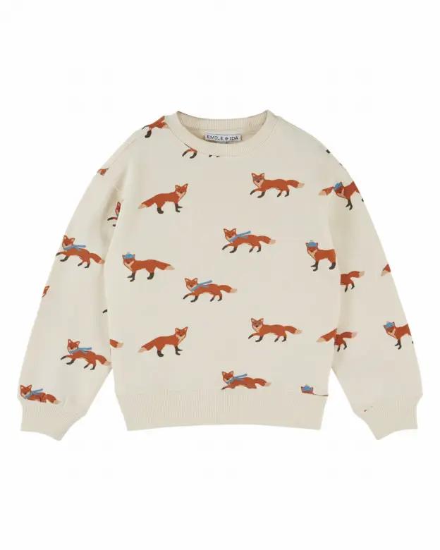 EMILE ET IDA sweat molletonné écru à motifs renards orange, Citron Grenadine