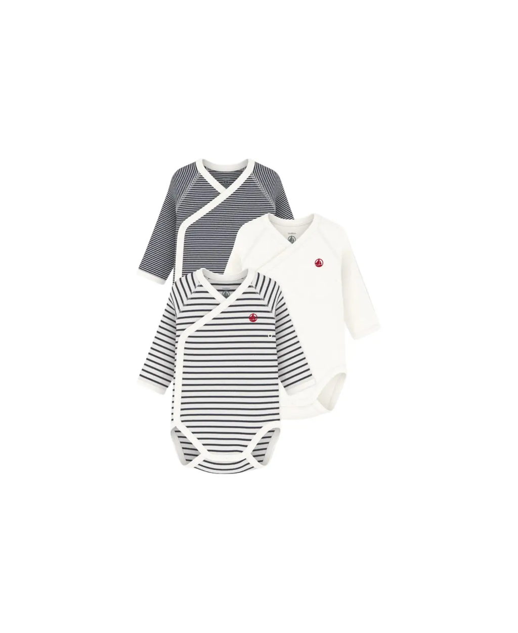 PETIT BATEAU lot de bodies en coton / rayures