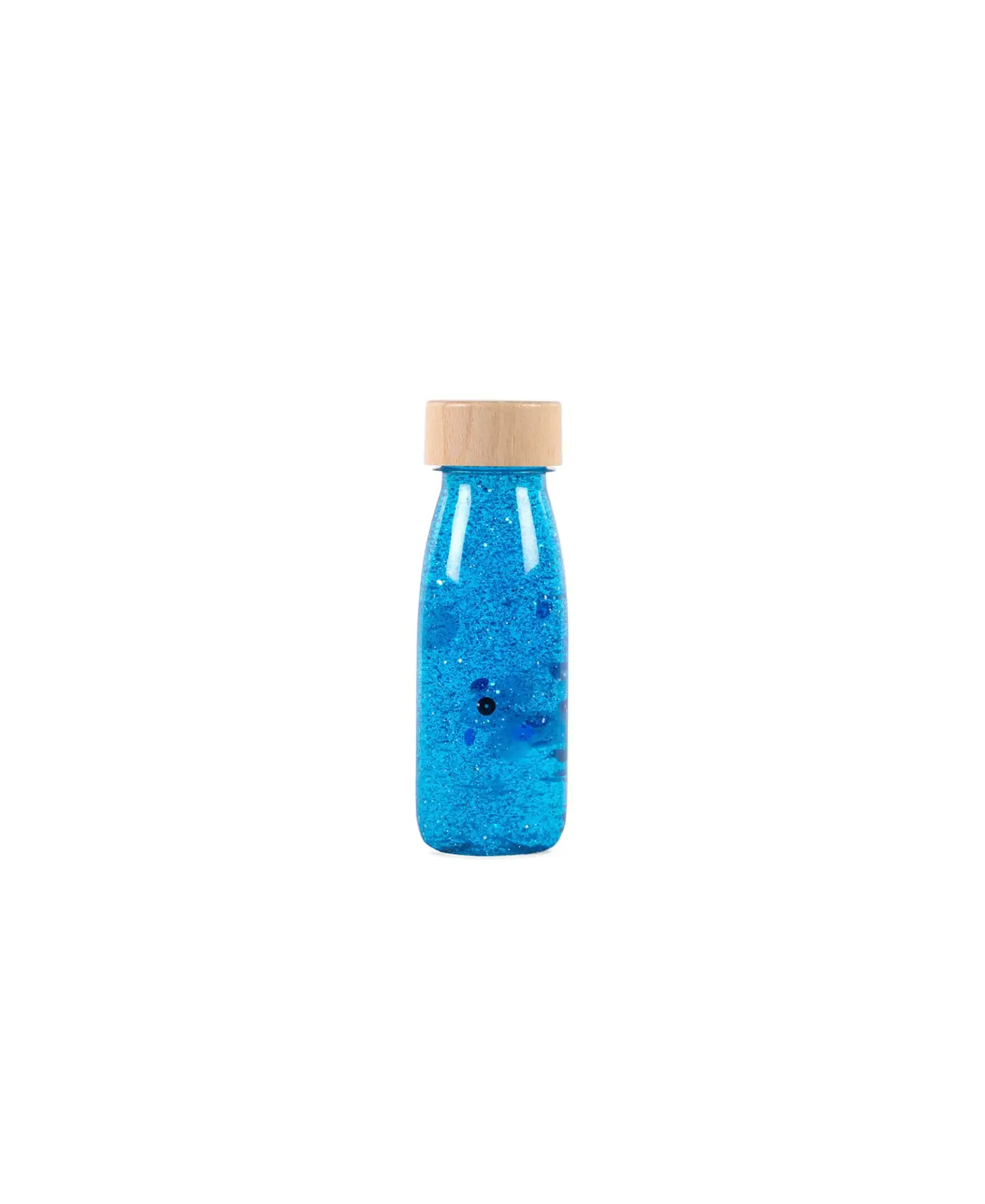 PETIT BOUM bouteille sensorielle bleue scintillante, jouet de dentition Citron Grenadine