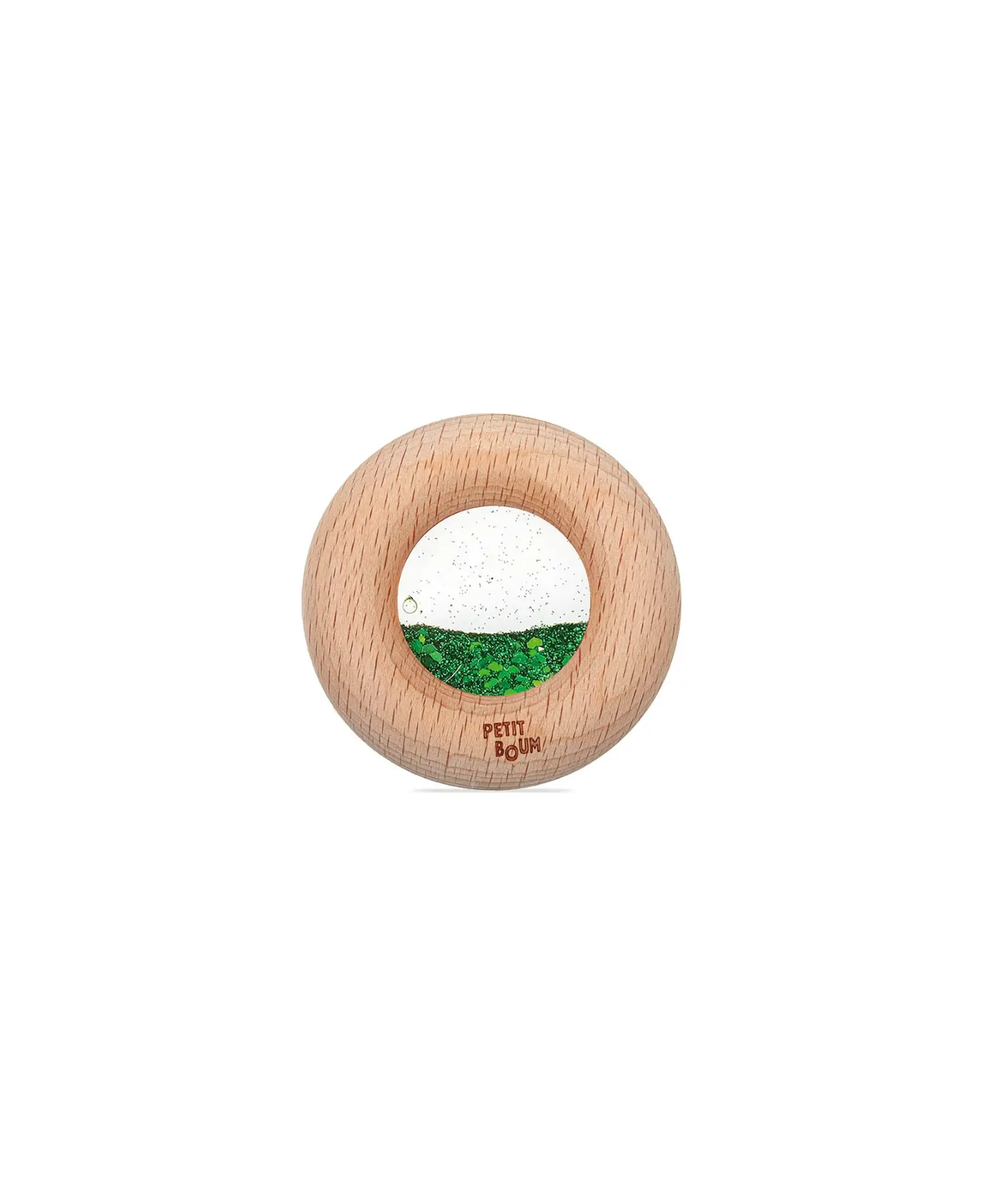 Donut sensoriel Petit Boum en bois vert, jouet de dentition Citron Grenadine.
