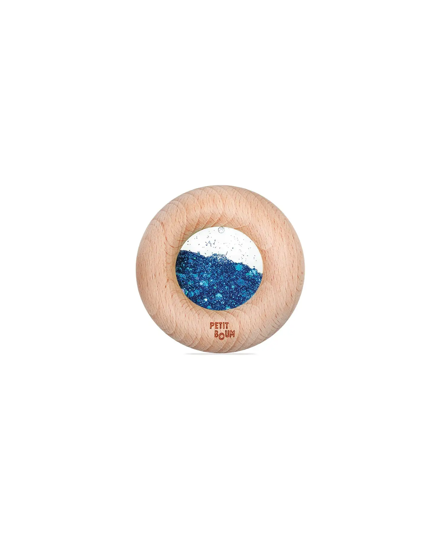 PETIT BOUM donut sensoriel bleu en bois, jouet de dentition.