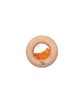 Jouet de dentition donut sensoriel en bois naturel avec intérieur orange scintillant, PETIT BOUM