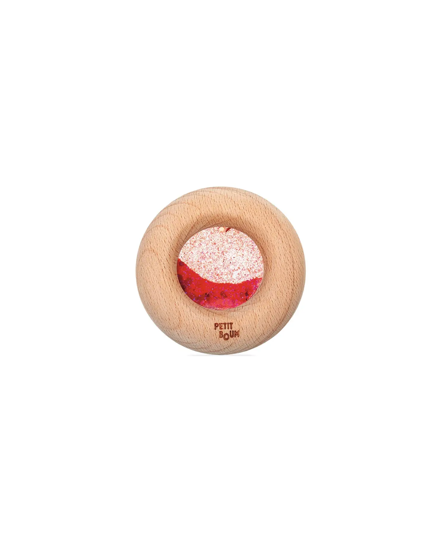Donut sensoriel en bois rouge Petit Boum, jouet de dentition Citron Grenadine