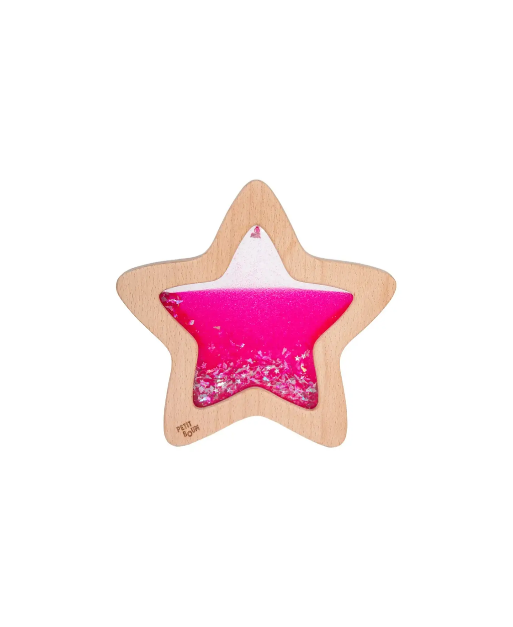 PETIT BOUM étoile sensorielle en bois, étoile centrale rose nébula avec paillettes — Citron Grenadine hochets