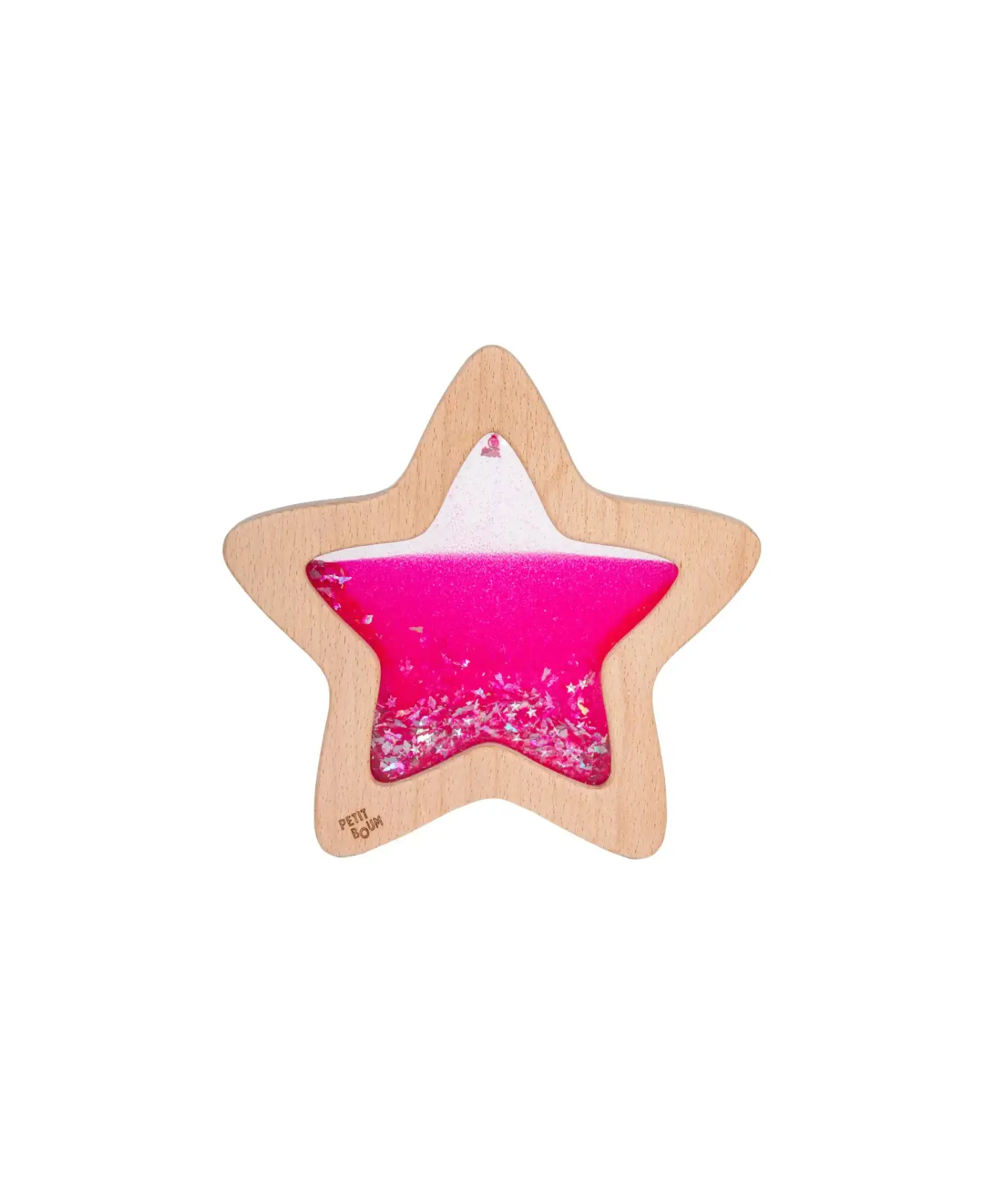 PETIT BOUM étoile sensorielle en bois, étoile centrale rose nébula avec paillettes — Citron Grenadine hochets