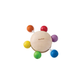 PlanToys wooden teething rattle with colorful beads around a natural wood center
