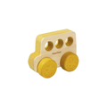 PlanToys wooden yellow toy bus with three round windows and wheels