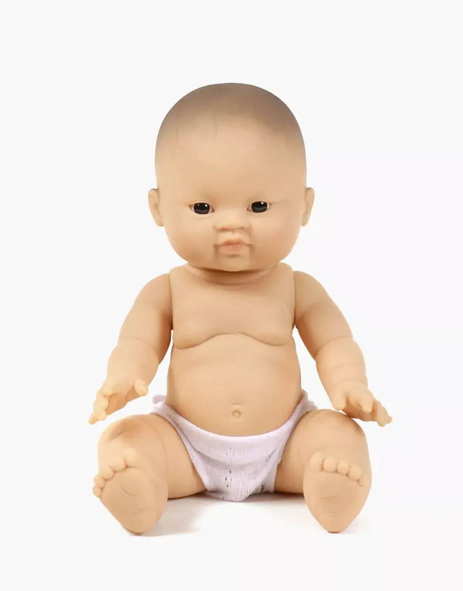 MINIKANE poupée Elio 34 cm, Citron Grenadine, bébé assis en couche blanche