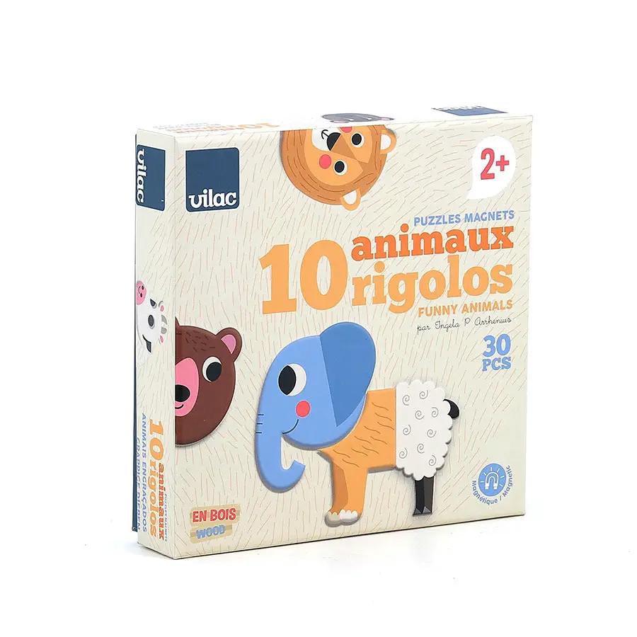 VILAC magnets rigolos en bois, 10 animaux, marque Citron Grenadine, boîte de 30 pièces