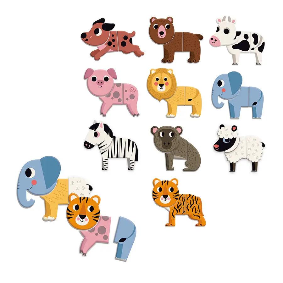 VILAC magnets rigolos 24m+ set of cute animal magnets (dog, bear, cow, pig, lion, elephant, zebra, monkey, sheep, tiger)