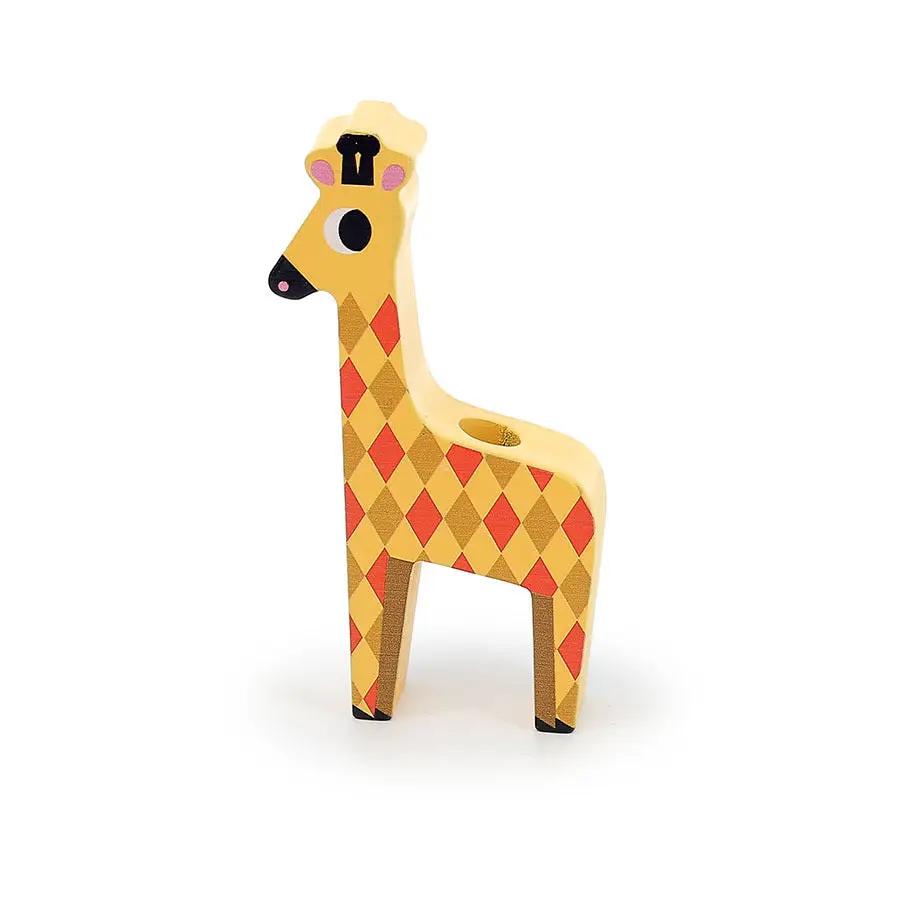 VILAC empil'animo giraffe en bois, motif damier jaune et rouge, Citron Grenadine