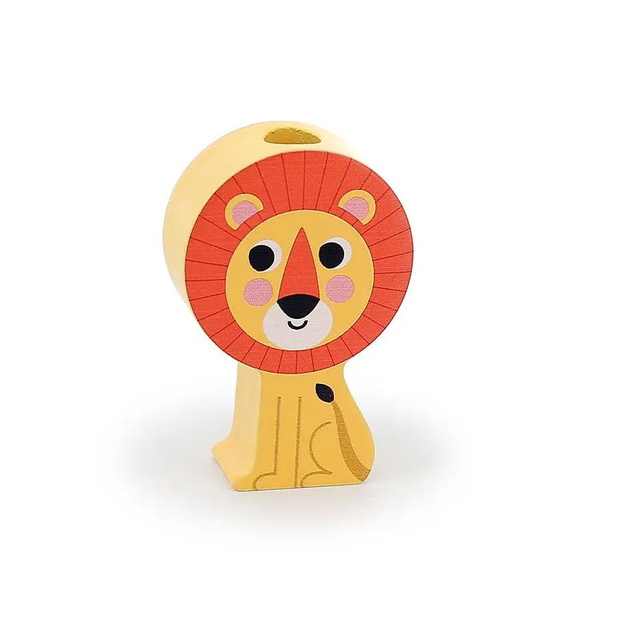 VILAC empil'animo 24m+ lion en bois jaune avec crinière rouge, Citron Grenadine