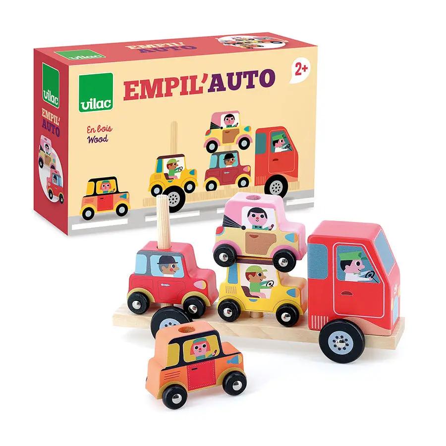Vilac Empil’auto City wooden stacking cars and truck set, 24m+, Citron Grenadine