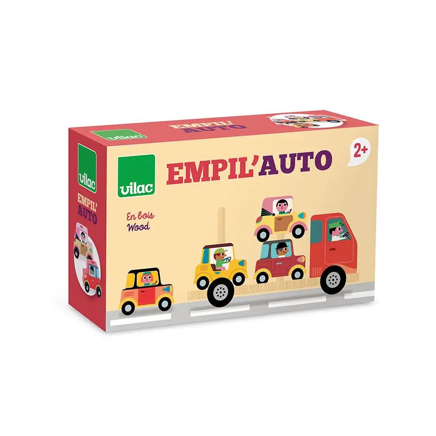 VILAC Empil’Auto City 24m+ wooden stacker toy box with colorful vehicles on road