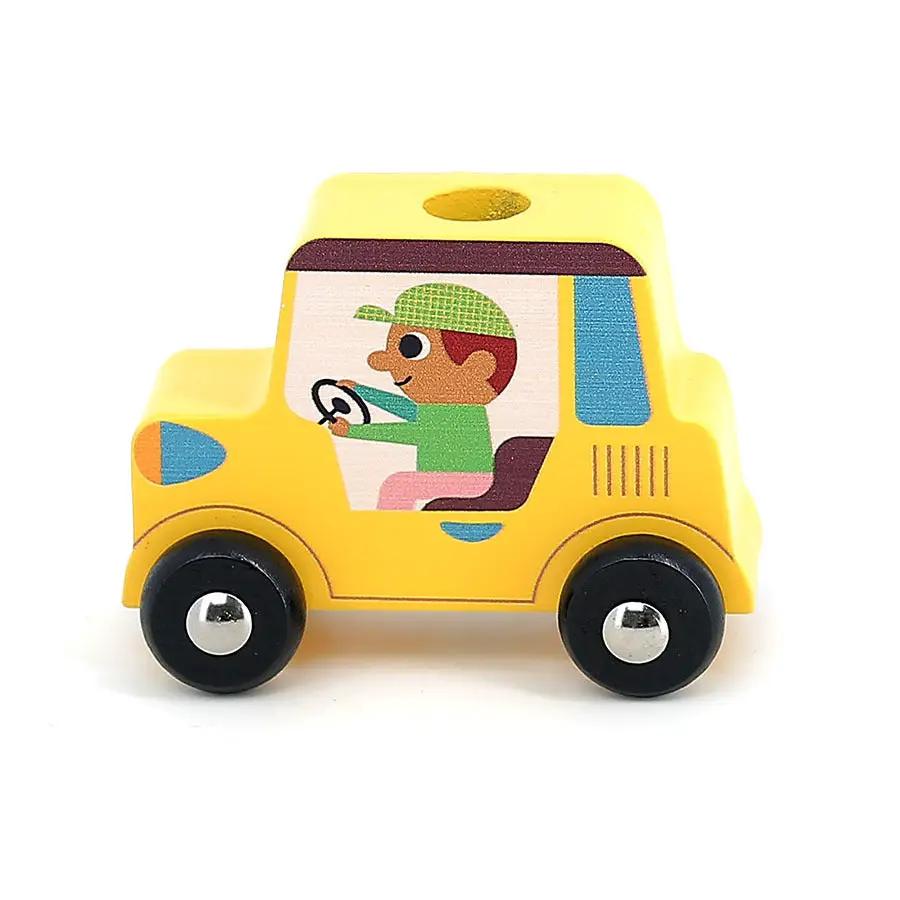 VILAC Empil’auto City wooden yellow toy car for toddlers 24m+