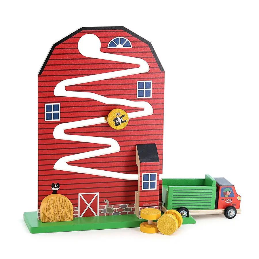 Jouet VILAC récolte à la ferme 18m+ en bois avec grange rouge et camion vert