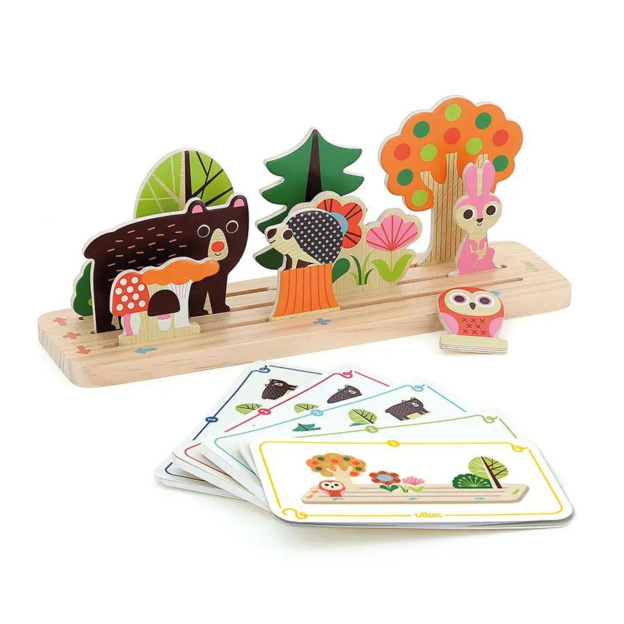 VILAC Oussassplass la forêt board game – Citron Grenadine wooden forest with bear, rabbit and hedgehog cutouts (3+)