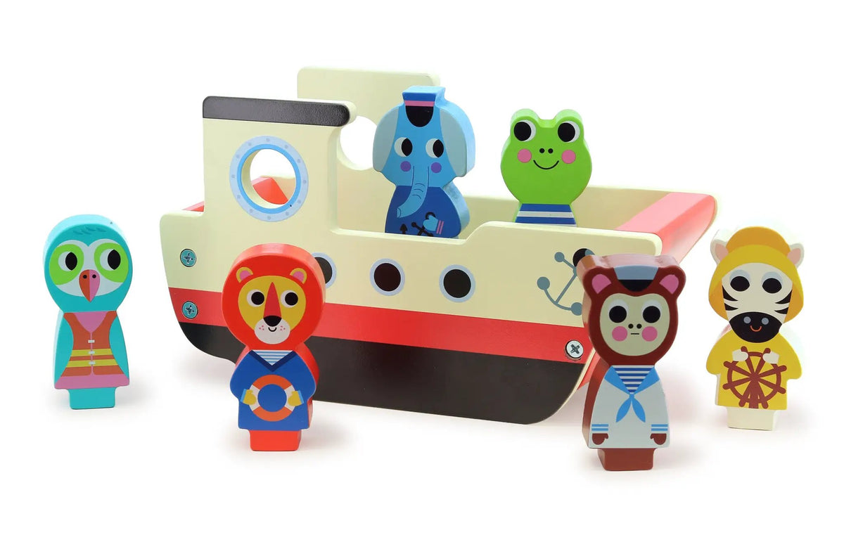 VILAC bateau sonore des animaux en bois pour bébés, Citron Grenadine, 18m+