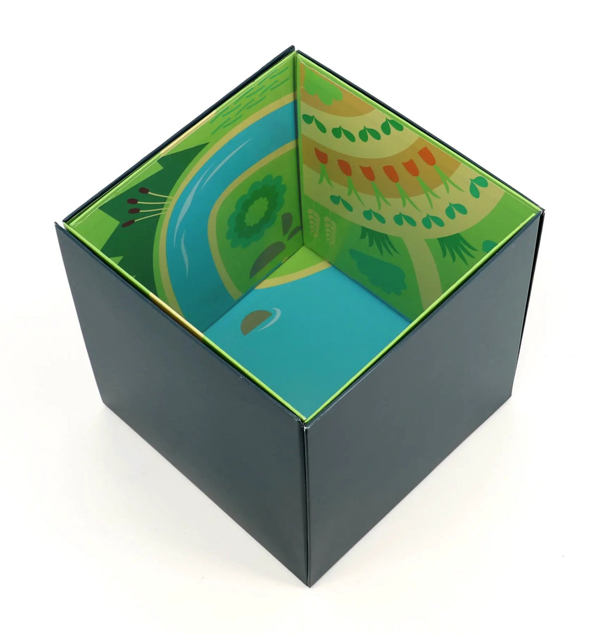VILAC cube pop up Le Plein Air – jeu d’assemblage, intérieur vert et bleu avec motifs nature, Citron Grenadine