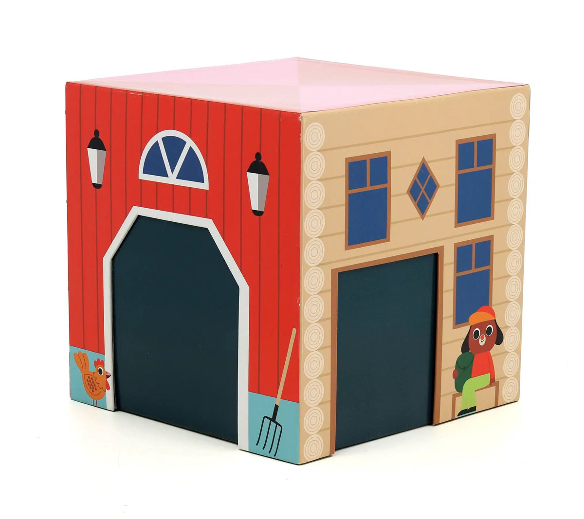 VILAC cube pop up outdoor puzzle toy for ages 3+, by Citron Grenadine; colorful farmhouse box art.