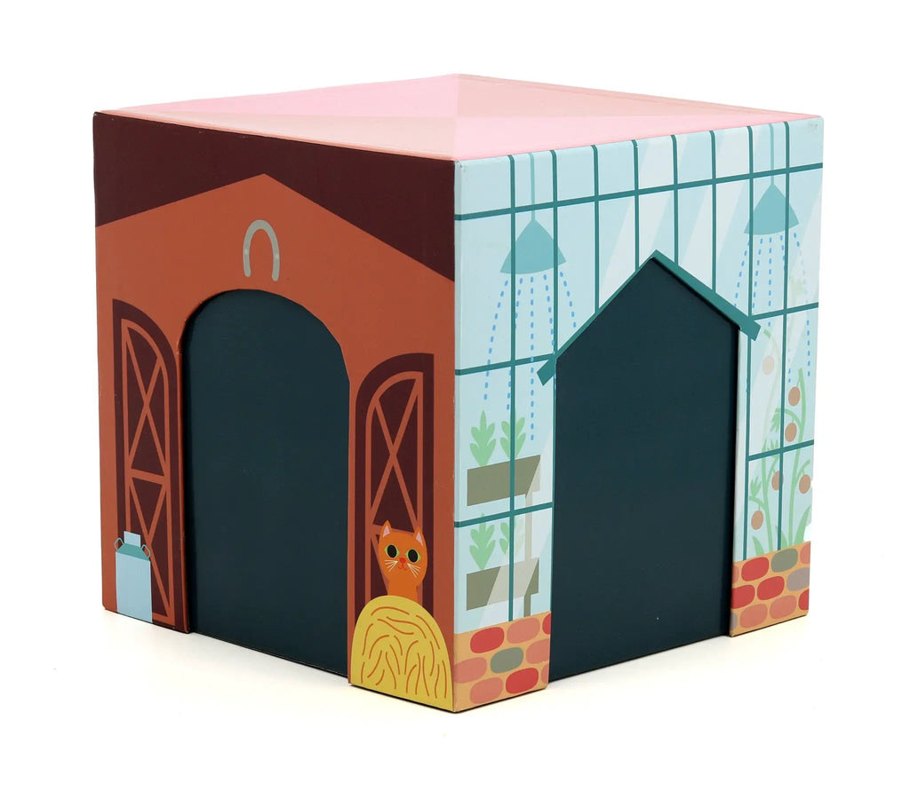 VILAC cube pop up, by Citron Grenadine, colorful outdoor assembly toy for 3+ years with illustrated panels
