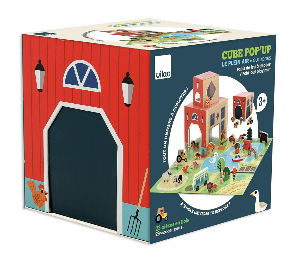 VILAC Cube Pop-Up Le Plein Air – jeu d’assemblage extérieur en bois, 23 pièces, Citron Grenadine