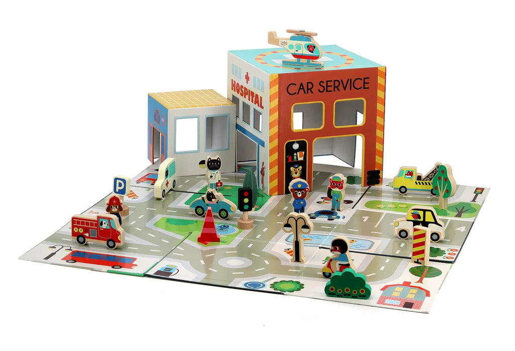 VILAC cube pop up les secours, cube coloré avec hôpital et véhicules d’urgence, jeu d’assemblage