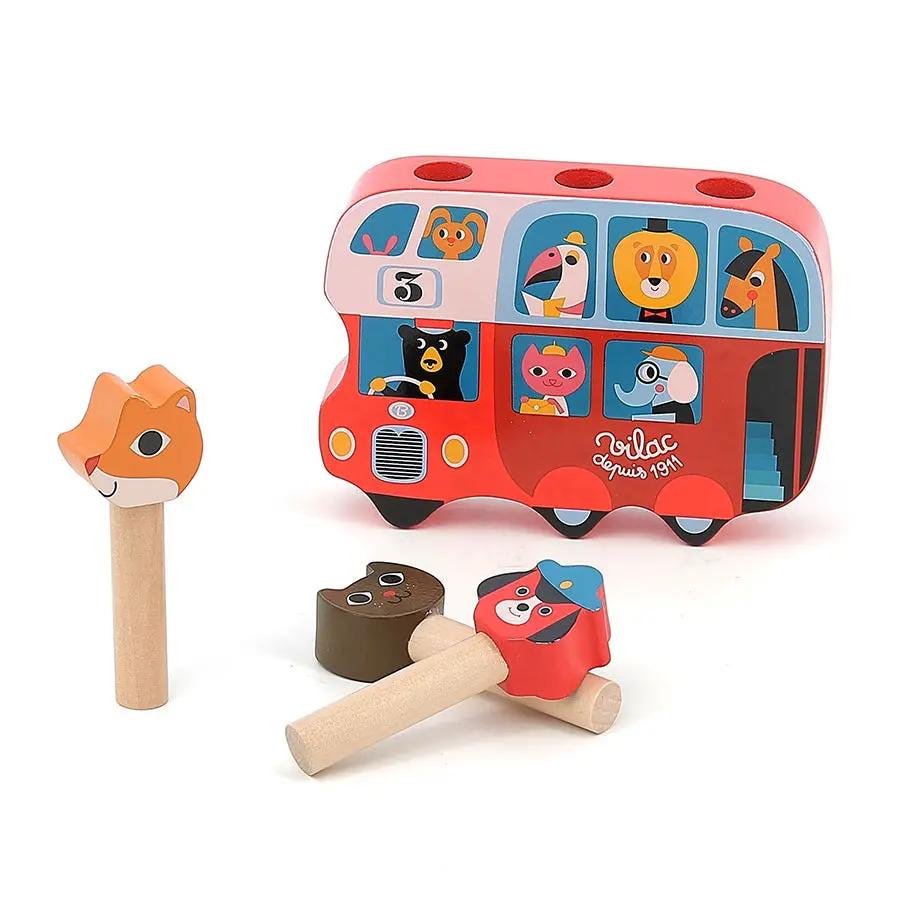 Autobus pop-up Vilac en bois rouge, jouet d’activité 18m+
