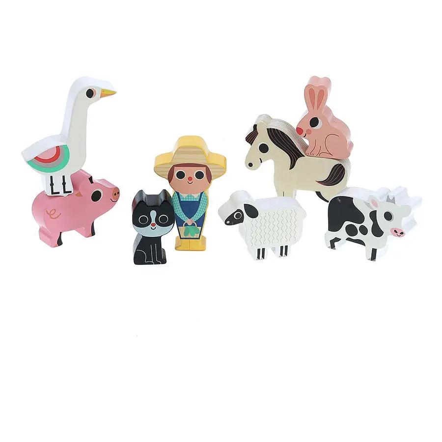 VILAC ma belle ferme des formes en bois multicolores: ensemble de 8 pièces (animaux et fermier), 24m+