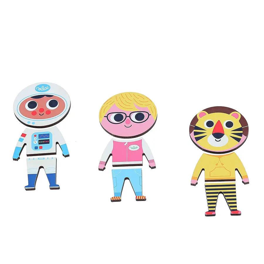 VILAC puzzles Jules à habiller 24m+, Citron Grenadine; 3 encastrements de personnages astronaute, fille et tigre.