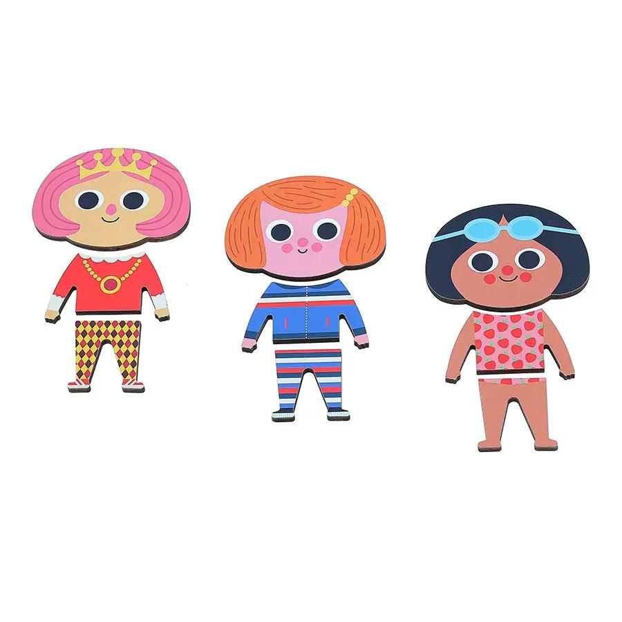VILAC Jade à habiller puzzle en bois, 3 personnages en tenues colorées pour 24m+
