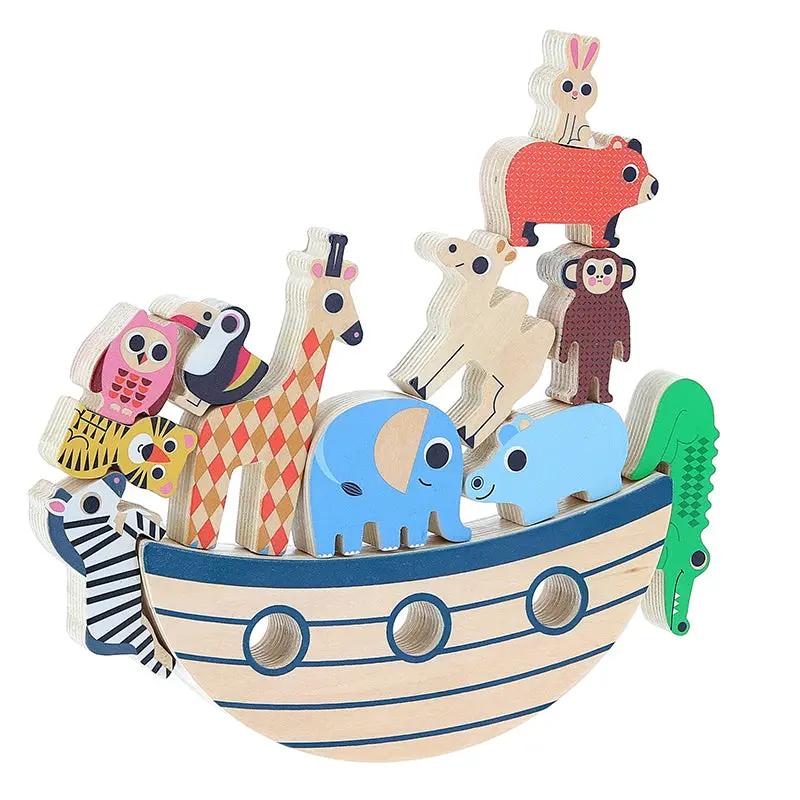 VILAC arche des animaux, jeu d'équilibre en bois multicolore avec 12 animaux sur bateau, Citron Grenadine