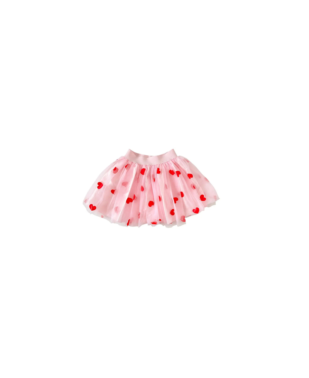 RATATAM jupe Rosalie pink tulle skirt with red heart prints by Citron Grenadine
