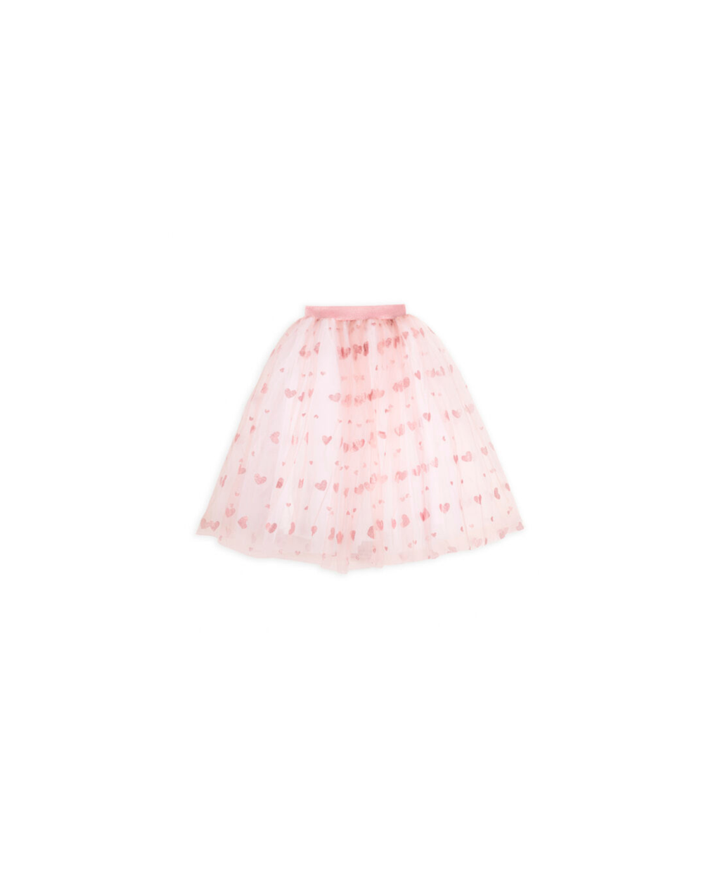 RATATAM jupon long pink tulle skirt with heart prints