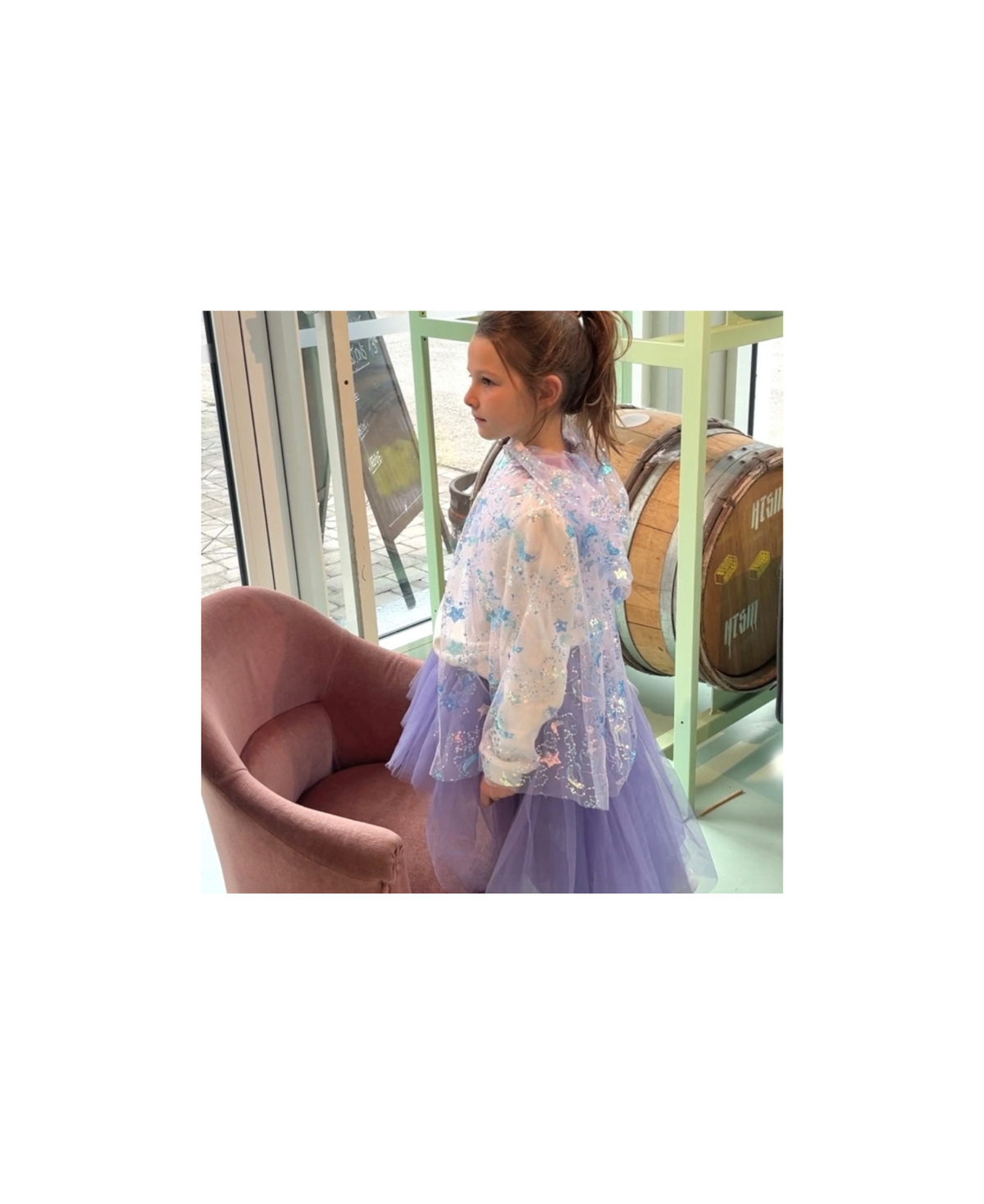 RATATAM cape Isaure lune/violet, lavender sparkly child costume cape with star patterns