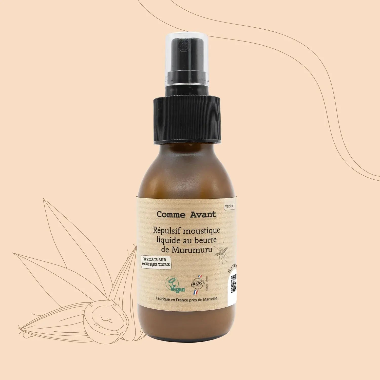 Répulsif moustique liquide au beurre de murumuru COMME AVANT – spray ambré, marque Citron Grenadine