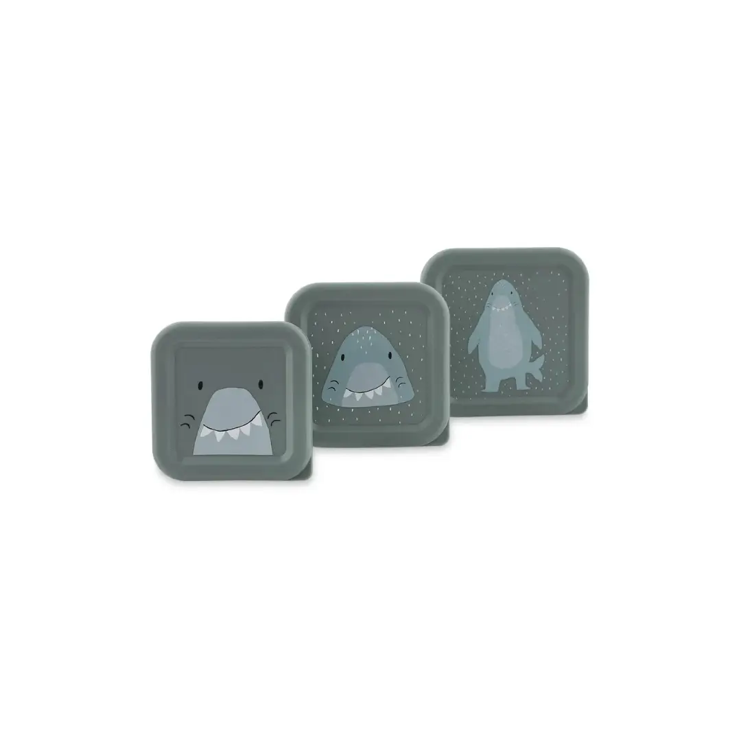 Ensemble de 3 boîtes de conservation alimentaire TRIXIE Mr Shark, boîtes gris-bleu à motifs requin