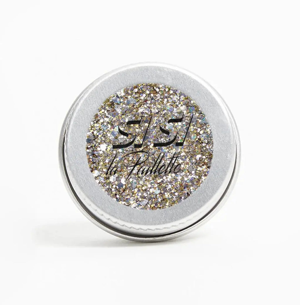 Si Si la paillette kit 3 iconique glitter pot in silver tin with multicolored flakes