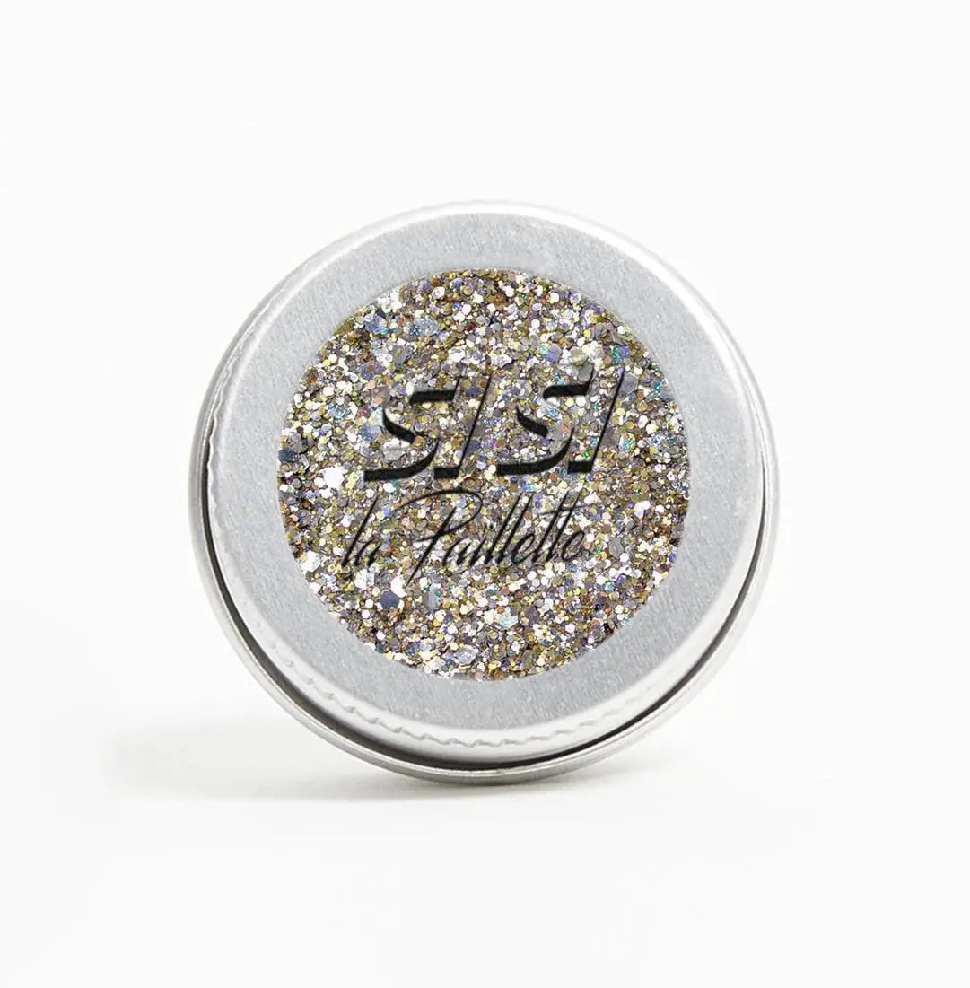 Si Si la paillette kit 3 iconique glitter pot in silver tin with multicolored flakes
