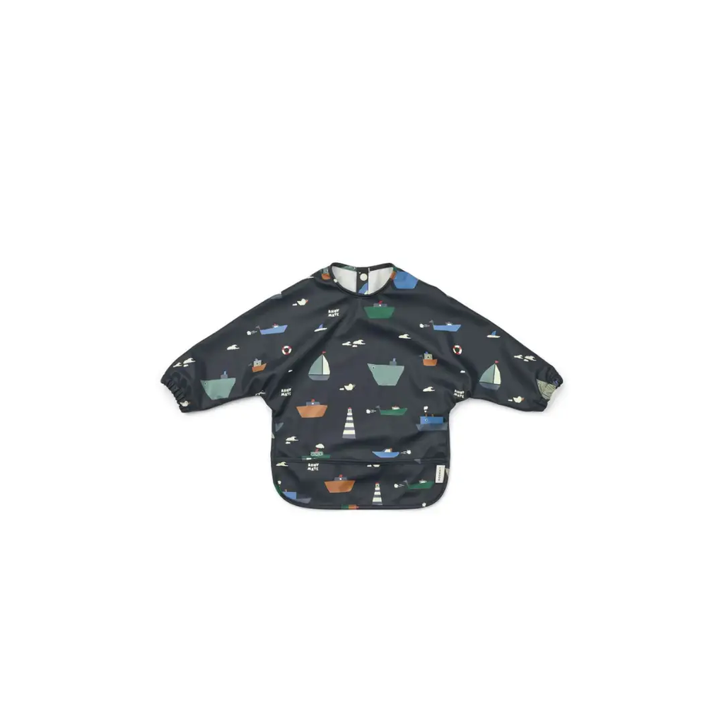 LIEWOOD Merle bib smock in sailing classic navy with boat print by Citron Grenadine