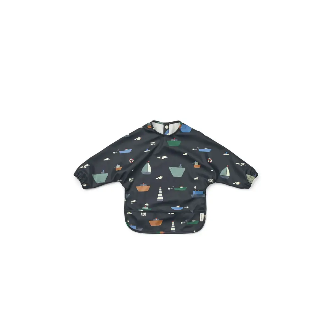 LIEWOOD Merle bib smock in sailing classic navy with boat print by Citron Grenadine