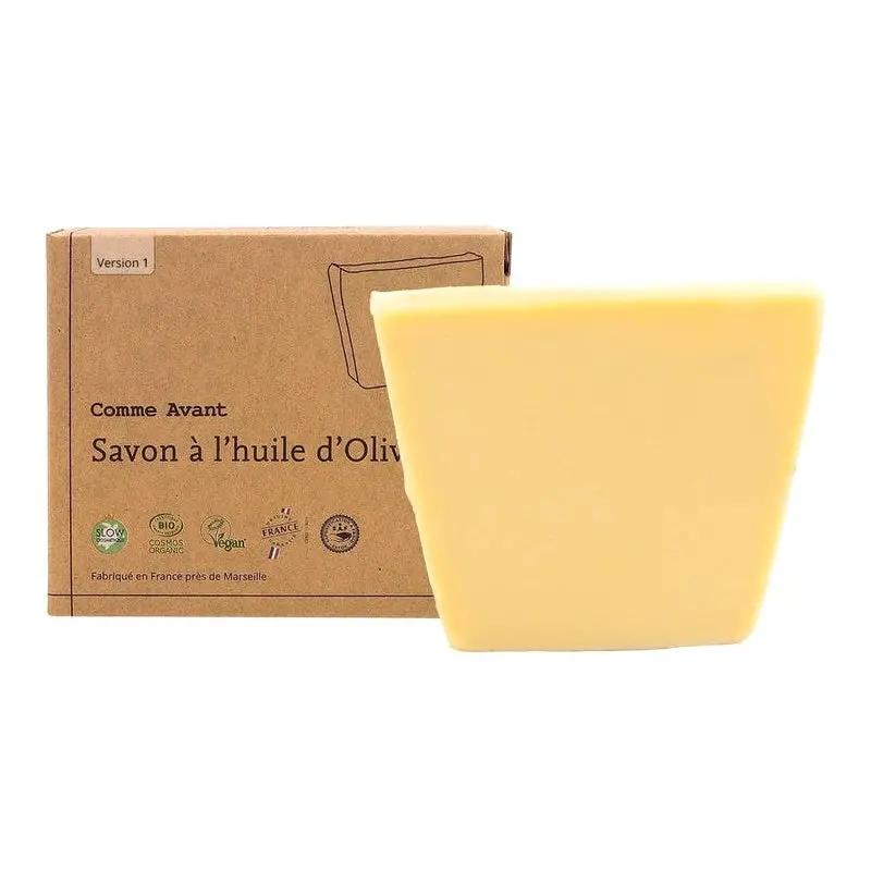 Savon solide COMME AVANT à l'huile d'olive, jaune, avec boîte en carton