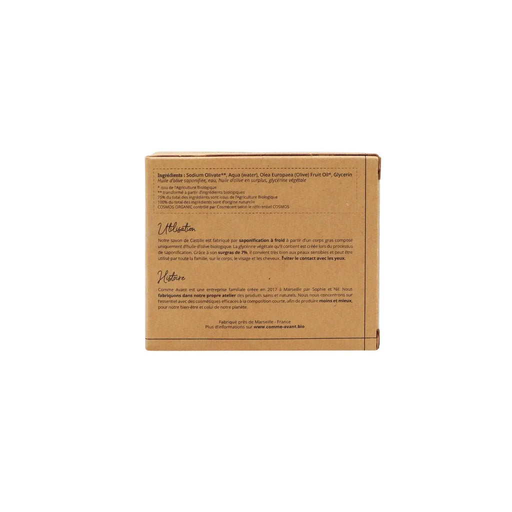 Savon solide COMME AVANT à l'huile d'olive, marque Citron Grenadine, emballage kraft
