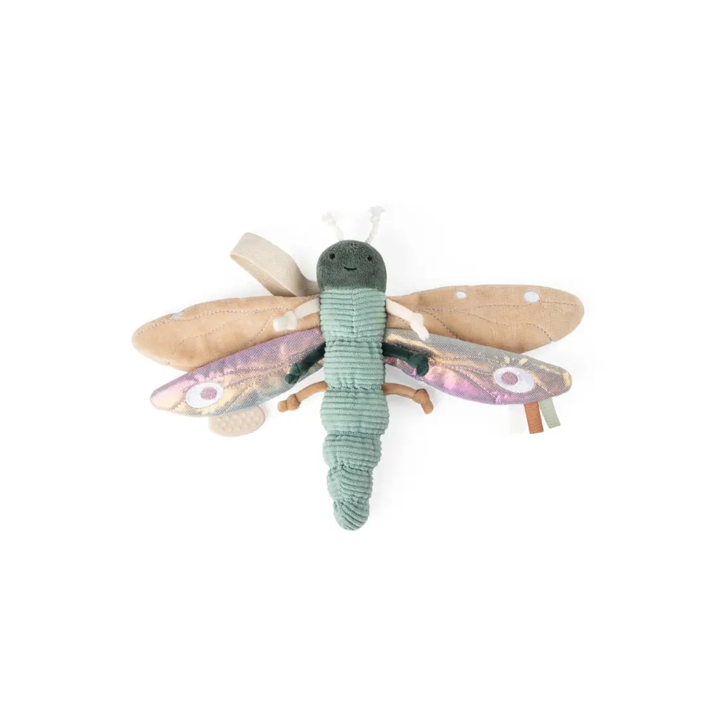 SEBRA jouet à suspendre dragonfly pour bébé, corps vert menthe et ailes multicolores texturées