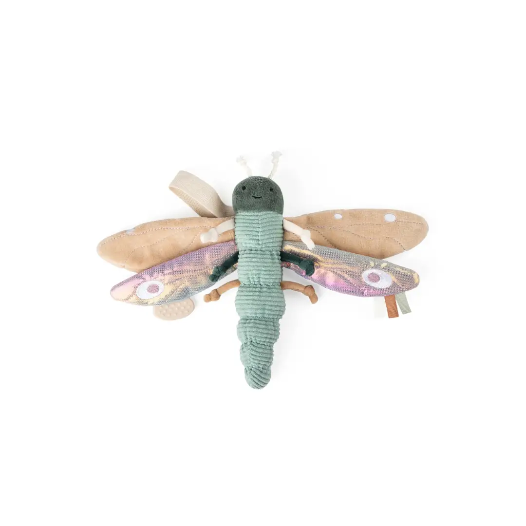 SEBRA jouet à suspendre dragonfly pour bébé, corps vert menthe et ailes multicolores texturées