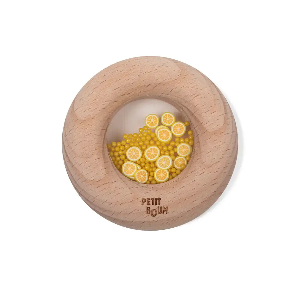 PETIT BOUM donut sensoriel en bois avec billes jaunes et tranches de citron