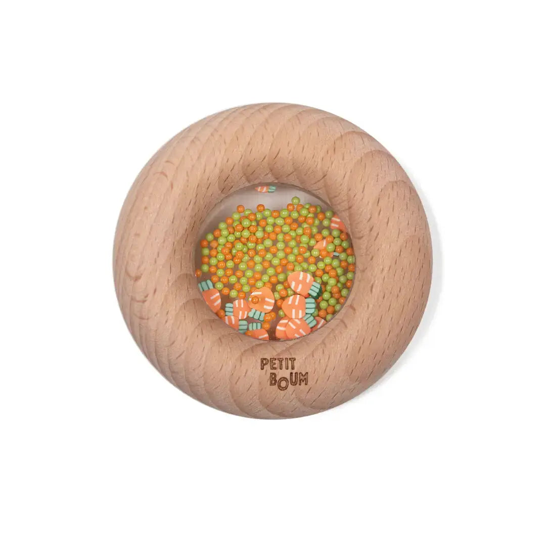 PETIT BOUM donut sensoriel en bois avec perles orange et vertes (carottes)