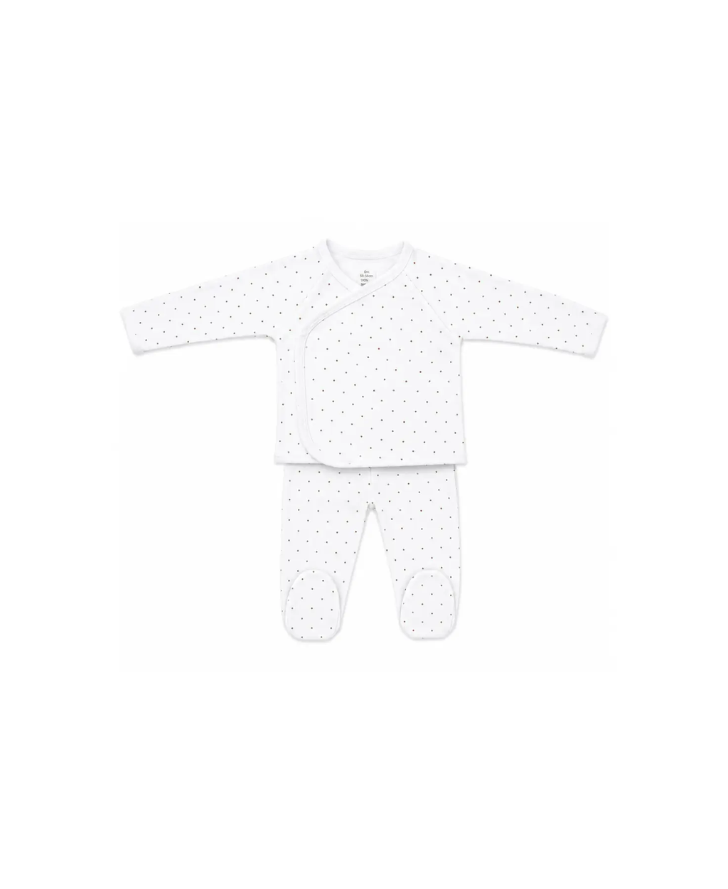 MORE THAN BABIES 2-piece baby ensemble by Citron Grenadine, white with small multicolor dots