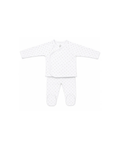 MORE THAN BABIES 2-piece baby ensemble by Citron Grenadine, white with small multicolor dots